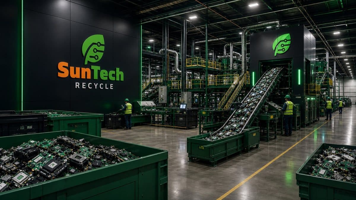 Modern electronics recycling facility processing computers, laptops and electronic waste