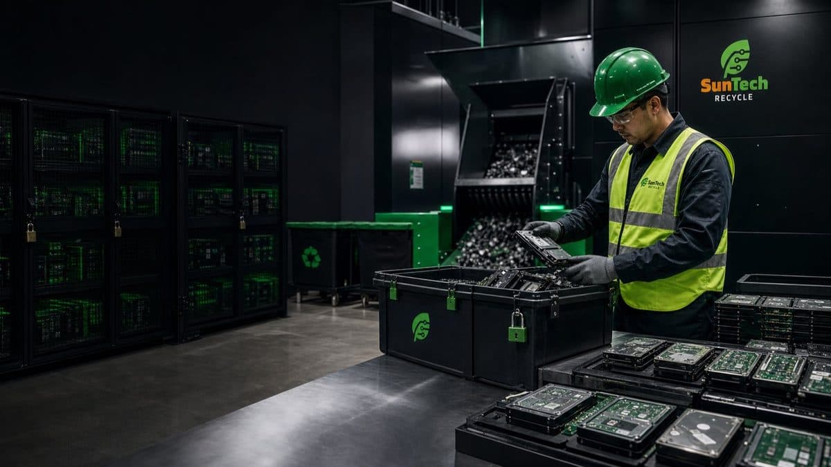 Secure hard drive and SSD data destruction for corporate electronics recycling
